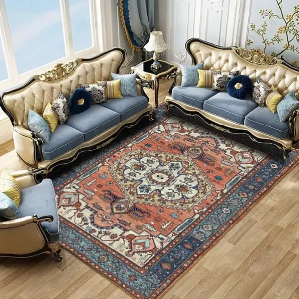 Large Floral Area Rugs Oriental Non-slip Crystal Velvet Plush Carpet Vintage Fluffy Rug Machine Washable Soft Thickened & Shaggy Carpet For Living Room & Bedroom Floor