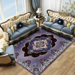Large Floral Area Rugs Oriental Non-slip Crystal Velvet Plush Carpet Vintage Fluffy Rug Machine Washable Soft Thickened & Shaggy Carpet For Living Room & Bedroom Floor