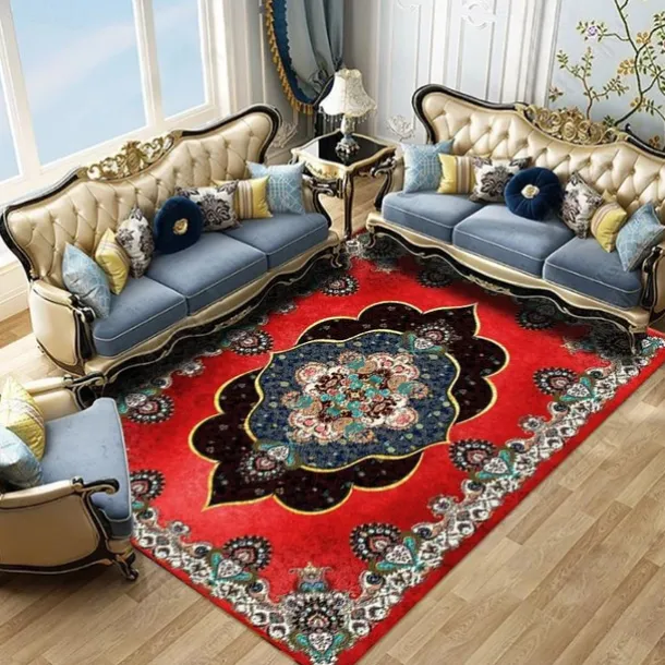 Large Floral Area Rugs Oriental Non-slip Crystal Velvet Plush Carpet Vintage Fluffy Rug Machine Washable Soft Thickened & Shaggy Carpet For Living Room & Bedroom Floor