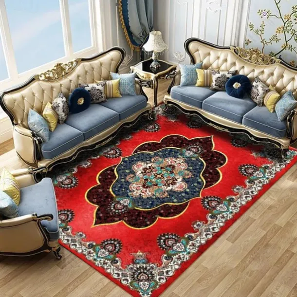 Large Floral Area Rugs Oriental Non-slip Crystal Velvet Plush Carpet Vintage Fluffy Rug Machine Washable Soft Thickened & Shaggy Carpet For Living Room & Bedroom Floor