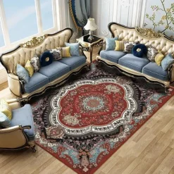Large Floral Area Rugs Oriental Non-slip Crystal Velvet Plush Carpet Vintage Fluffy Rug Machine Washable Soft Thickened & Shaggy Carpet For Living Room & Bedroom Floor