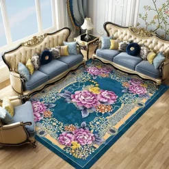 Large Floral Area Rugs Oriental Non-slip Crystal Velvet Plush Carpet Vintage Fluffy Rug Machine Washable Soft Thickened & Shaggy Carpet For Living Room & Bedroom Floor