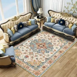 Large Floral Area Rugs Oriental Non-slip Crystal Velvet Plush Carpet Vintage Fluffy Rug Machine Washable Soft Thickened & Shaggy Carpet For Living Room & Bedroom Floor