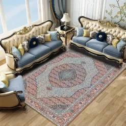 Large Floral Area Rugs Oriental Non-slip Crystal Velvet Plush Carpet Vintage Fluffy Rug Machine Washable Soft Thickened & Shaggy Carpet For Living Room & Bedroom Floor