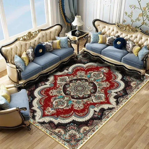 Large Floral Area Rugs Oriental Non-slip Crystal Velvet Plush Carpet Vintage Fluffy Rug Machine Washable Soft Thickened & Shaggy Carpet For Living Room & Bedroom Floor