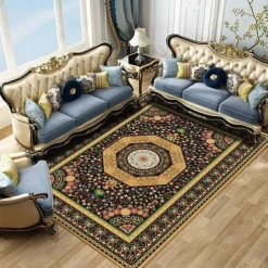 Large Floral Area Rugs Oriental Non-slip Crystal Velvet Plush Carpet Vintage Fluffy Rug Machine Washable Soft Thickened & Shaggy Carpet For Living Room & Bedroom Floor
