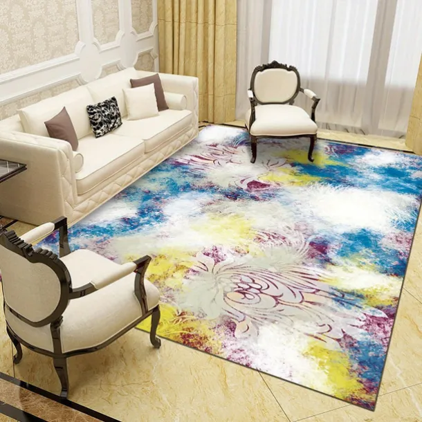 Large Floral Area Rugs Oriental Non-slip Crystal Velvet Plush Carpet Vintage Fluffy Rug Machine Washable Soft Thickened & Shaggy Carpet For Living Room & Bedroom Floor