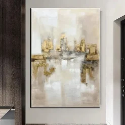 Large hand painted Gold Leaf Painting On Canvas Abstract Beige Oil Painting Luxury Art Textured Painting Hand Painted Art Golden oil painting Wall Decoration for hotel decoration