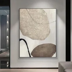 Large handmade Brown abstract stone oil painting Grey painting handmade modern painting modern office art painting for living room bedroom wall decoration