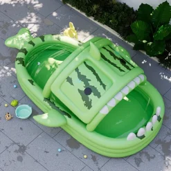 Large Inflatable Swimming Pool Shark-Themed Durable PVC Material Perfect for Family Outdoor Water Parties