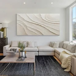 Large white oil painting handmade 3D White Canvas Oil Painting handmade Abstract painting handmade Wall Art pattle Knife wave Painting Light Luxury oil painting for Living Room bedroom wall Decor