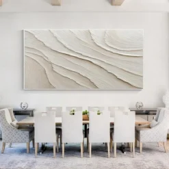 Large white oil painting handmade 3D White Canvas Oil Painting handmade Abstract painting handmade Wall Art pattle Knife wave Painting Light Luxury oil painting for Living Room bedroom wall Decor
