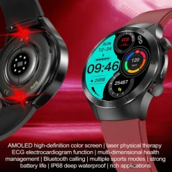Laser Physiotherapy Blood Glucose Smart Health Watch Fitness Running Watch Bluetooth Temperature Monitoring Pedometer Compatible with Android iOS Women Men IP67 Waterproof