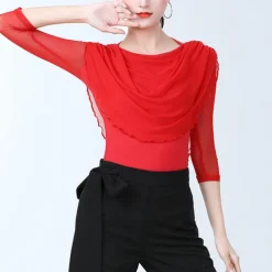 Latin Dance Activewear Top Pure Color Splicing Women's Training Performance 3/4 Length Sleeve High Cotton Blend