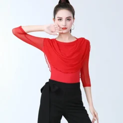 Latin Dance Activewear Top Pure Color Splicing Women's Training Performance 3/4 Length Sleeve High Cotton Blend