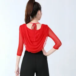 Latin Dance Activewear Top Pure Color Splicing Women's Training Performance 3/4 Length Sleeve High Cotton Blend