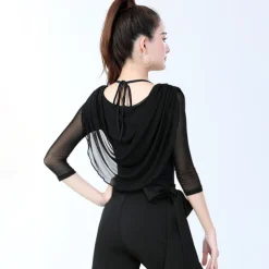 Latin Dance Activewear Top Pure Color Splicing Women's Training Performance 3/4 Length Sleeve High Cotton Blend