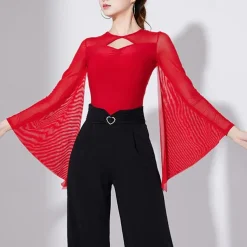 Latin Dance Ballroom Dance Leotard / Onesie Hollow-out Pure Color Splicing Women's Performance Training Long Sleeve High Polyester