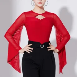 Latin Dance Ballroom Dance Leotard / Onesie Hollow-out Pure Color Splicing Women's Performance Training Long Sleeve High Polyester