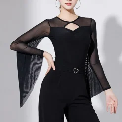 Latin Dance Ballroom Dance Leotard / Onesie Hollow-out Pure Color Splicing Women's Performance Training Long Sleeve High Polyester