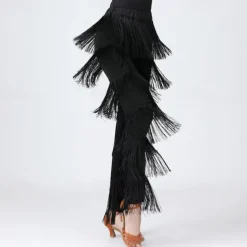 Latin Dance Ballroom Dance Pants Tassel Pure Color Splicing Women's Performance Training High Spandex