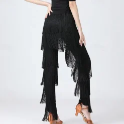 Latin Dance Ballroom Dance Pants Tassel Pure Color Splicing Women's Performance Training High Spandex