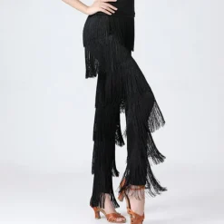 Latin Dance Ballroom Dance Pants Tassel Pure Color Splicing Women's Performance Training High Spandex