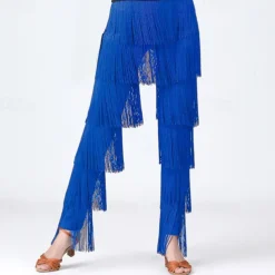 Latin Dance Ballroom Dance Pants Tassel Pure Color Splicing Women's Performance Training High Spandex