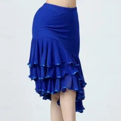 Latin Dance Ballroom Dance Skirts Ruffles Pure Color Splicing Women's Performance Training High Polyester Tulle