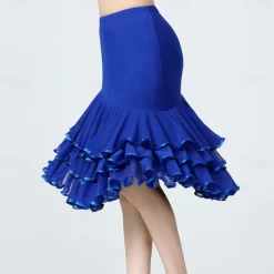 Latin Dance Ballroom Dance Skirts Ruffles Pure Color Splicing Women's Performance Training High Polyester Tulle