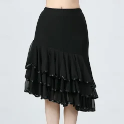 Latin Dance Ballroom Dance Skirts Ruffles Pure Color Splicing Women's Performance Training High Polyester Tulle