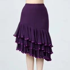 Latin Dance Ballroom Dance Skirts Ruffles Pure Color Splicing Women's Performance Training High Polyester Tulle