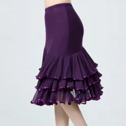 Latin Dance Ballroom Dance Skirts Ruffles Pure Color Splicing Women's Performance Training High Polyester Tulle