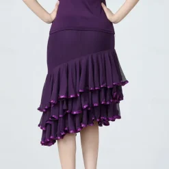 Latin Dance Ballroom Dance Skirts Ruffles Pure Color Splicing Women's Performance Training High Polyester Tulle