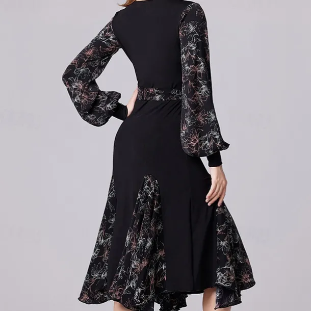 Latin Dance Ballroom Dance Dress Splicing Women's Performance Daily Wear Long Sleeve Crystal Cotton