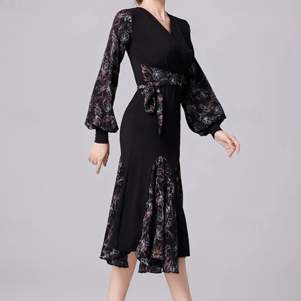 Latin Dance Ballroom Dance Dress Splicing Women's Performance Daily Wear Long Sleeve Crystal Cotton