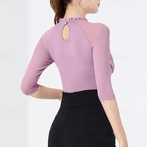 Latin Dance Ballroom Dance Leotard / Onesie Pure Color Splicing Tulle Women's Performance Training Half Sleeve High Polyester