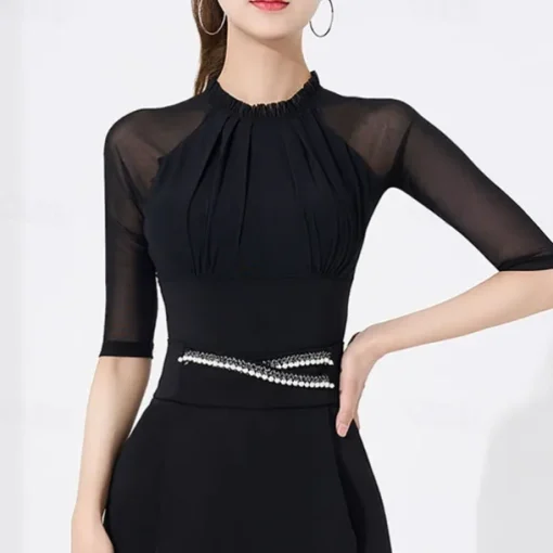 Latin Dance Ballroom Dance Leotard / Onesie Pure Color Splicing Tulle Women's Performance Training Half Sleeve High Polyester