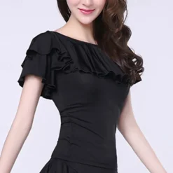 Latin Dance Ballroom Dance Activewear Top Ruffles Pure Color Splicing Women's Performance Training Short Sleeve Milk Fiber