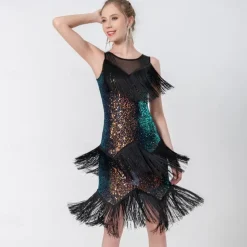 Latin Dance Dance Costumes Exotic Dancewear Dress Tassel Pure Color Splicing Women's Performance Training Sleeveless High Polyester Sequined