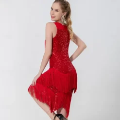 Latin Dance Dance Costumes Exotic Dancewear Dress Tassel Pure Color Splicing Women's Performance Training Sleeveless High Polyester Sequined
