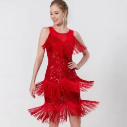 Latin Dance Dance Costumes Exotic Dancewear Dress Tassel Pure Color Splicing Women's Performance Training Sleeveless High Polyester Sequined