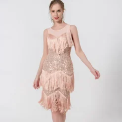 Latin Dance Dance Costumes Exotic Dancewear Dress Tassel Pure Color Splicing Women's Performance Training Sleeveless High Polyester Sequined