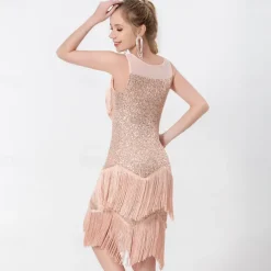 Latin Dance Dance Costumes Exotic Dancewear Dress Tassel Pure Color Splicing Women's Performance Training Sleeveless High Polyester Sequined