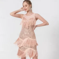 Latin Dance Dance Costumes Exotic Dancewear Dress Tassel Pure Color Splicing Women's Performance Training Sleeveless High Polyester Sequined