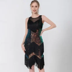 Latin Dance Dance Costumes Exotic Dancewear Dress Tassel Pure Color Splicing Women's Performance Training Sleeveless High Polyester Sequined