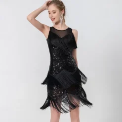 Latin Dance Dance Costumes Exotic Dancewear Dress Tassel Pure Color Splicing Women's Performance Training Sleeveless High Polyester Sequined