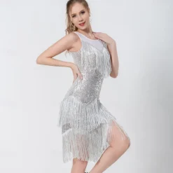 Latin Dance Dance Costumes Exotic Dancewear Dress Tassel Pure Color Splicing Women's Performance Training Sleeveless High Polyester Sequined