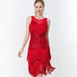 Latin Dance Dance Costumes Exotic Dancewear Dress Tassel Pure Color Splicing Women's Performance Training Sleeveless High Polyester Sequined