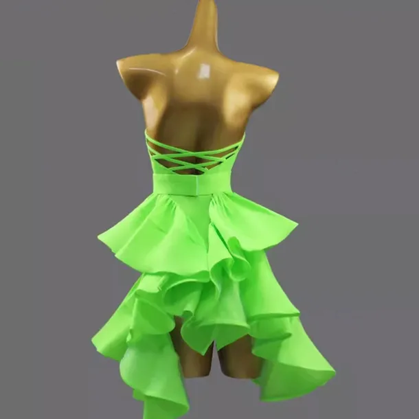 Latin Dance Dance Costumes Dress Ruffles Pure Color Splicing Women's Performance Training Sleeveless Chinlon Spandex